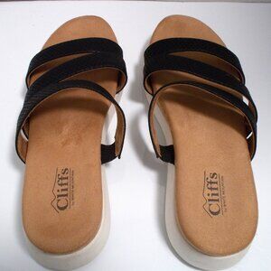 CLIFFS BY WHITE MOUNTAIN Black Women's Slide Sandals, Size 9-1/2, Like New